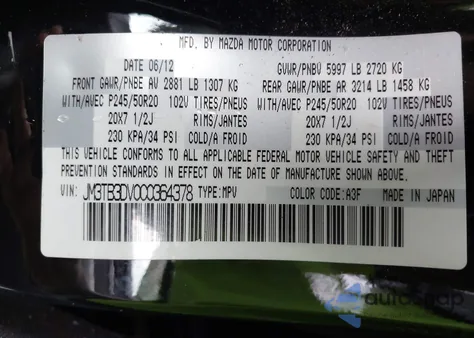 2012 Mazda Cx-9 from USA, damaged, VIN JM3TB3DV0C0364378